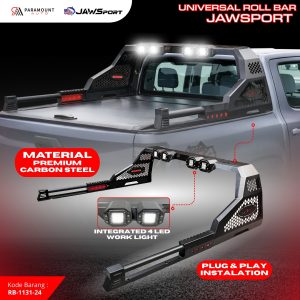 Roll Bar JAWSPORT Universal Pickup + LED Work Light | Rollbar Bak Mobil Carbon Steel Premium Plug & Play